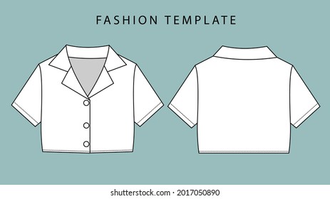 Women's Top  front and back view. Women's Top Fashion Flat Sketch. 
