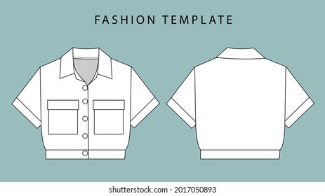 Women's Top  front and back view. Women's Top Fashion Flat Sketch. 
