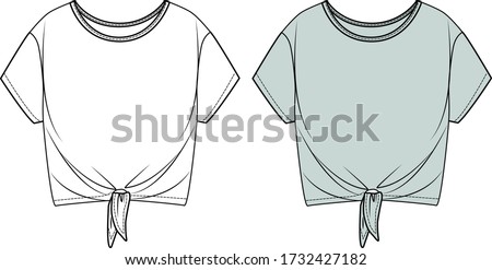 Women's TOP, T-Shirt, KNOT DETAIL Fashion Flat Sketch, apparel template. Stock photo © 