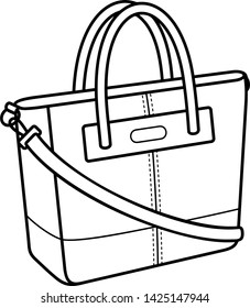 Women's tote bag. Vector outline icon isolated on white background.