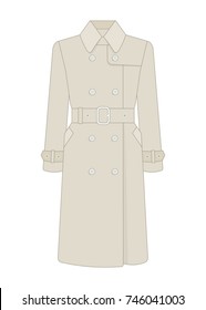 Women's trench coat with a belt. Trendy model of women's wardrobe. Vector illustration