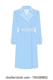 Women's trench coat with a belt. Trendy model of women's wardrobe. Vector illustration