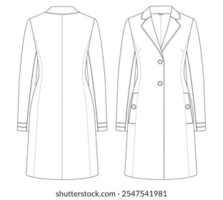 Womens Trench Coat vector illustration, Trench coat flat design, technical drawing, mock up, trench coat template