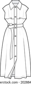 womens trench dress flat sketch vector technical cad drawing template