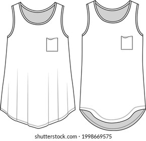 Womens trendy Fashionable Tank tops with pocket Sketch vector