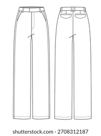 Calça feminina desenho plano técnico vetor mockup ilustração.