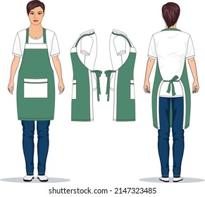 women's t-shirt and apron front back side figure