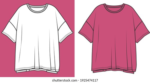 Women's  T-Shirt Design. Fashion Flat Sketch, apparel template, vector