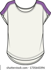 Women's  T  Shirt  Fashion Flat Sketch  apparel template  vector  CAP SLEEVE T SHIRT