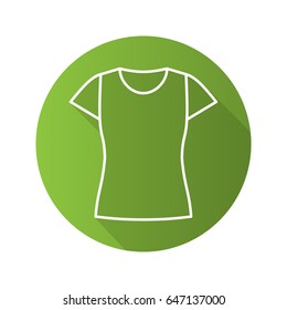 Women's t-shirt flat linear long shadow icon. Vector outline symbol