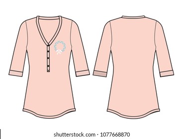 Women's t-shirt in front and back views.Vector Illustrator.