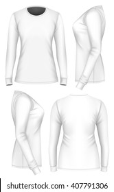 Camiseta de mujer de manga larga. Malla hecha a mano totalmente editable. Ilustración vectorial.