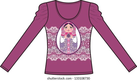 Women's T-shirt with a print Russian matryoshka doll