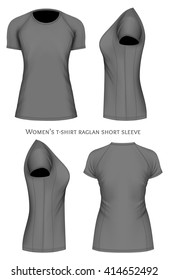 Women's t-shirt raglan short sleeve. Fully editable handmade mesh. Vector illustration.