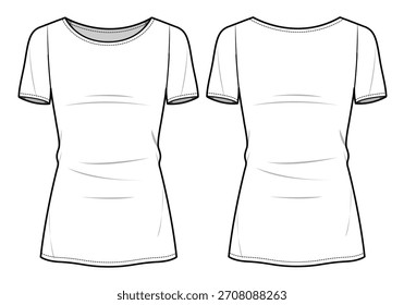 Camiseta de mujer técnica plana sketch Vector maqueta Plantilla.