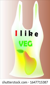 women's T-shirt in white, with a large yellow painted pear, the inscription: I like veg