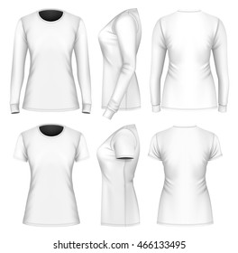 Women's t-shirts long and short sleeve. Fully editable handmade mesh. Vector illustration.