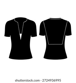 Women's Tunic Top with Split Neckline Flat Fashion Sketch Silhouette, Modern Medical Scrub or Casual Blouse Design Template