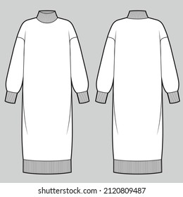 Women's Turtle Neck Knit Dress. Dress technical fashion illustration.