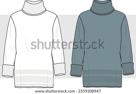 Women's Turtle Neck sweatshirt - knit Dress. Dress technical fashion illustration. Women's CAD mock-up.