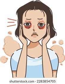 women's under eyes dark and swollen from dust mite allergies