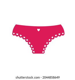 Womens Underpants Silhouette Vector. Briefs Shorts With Red Hearts. Women's Clothing