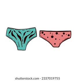 womens underpants silhouette vector. Briefs shorts with red hearts. Women's Clothing
