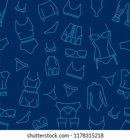 Women's underwear evolution. Thin line design. Vector illustration seamless pattern