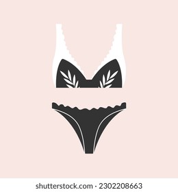 Ilustración vectorial plana de la ropa interior de las mujeres. Llencería femenina de moda, bragas y sostén.