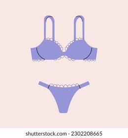 Women's underwear flat vector illustration. Trendy female lingerie, Panties and bra.