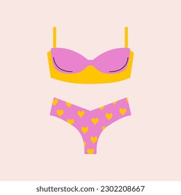 Women's underwear flat vector illustration. Trendy female lingerie, Panties and bra.