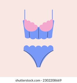 Women's underwear flat vector illustration. Trendy female lingerie, Panties and bra.