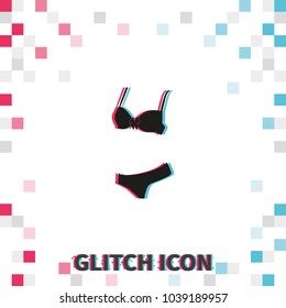 Women's underwear  glitch effect vector icon.