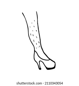 Women's unshaven legs with shoes. Feminism, women's freedom of choice. Beautiful long legs. Design of posters of feminism.
