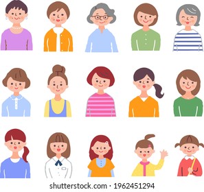 Women's upper body set of different generations