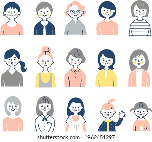 Women's upper body set of different generations