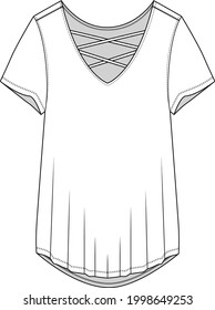 Womens V Neck T-shirt With  Crisscross Neckline Shortsleeve Top Sketch Design Vector 