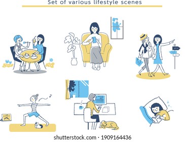 Women's various lifestyle scene sets