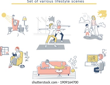 Women's various lifestyle scene sets