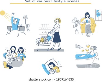 Women's various lifestyle scene sets