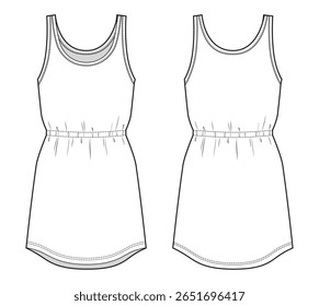 Vestido de vestiário feminino mangas curto tanque vestido