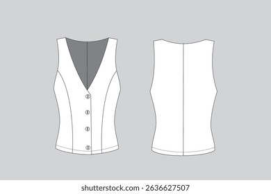 Women's Vest Technical Drawing (Front and Back Views)