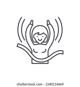 Women's victory line icon concept. Women's victory vector linear illustration, symbol, sign
