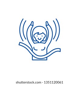 Womens victory line icon concept. Womens victory flat  vector symbol, sign, outline illustration.