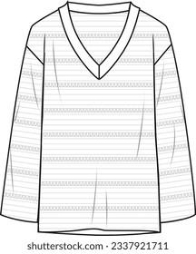 Women's V-Neck Crochet Jumper- Technical fashion illustration. Front, white colour. Women's CAD mock-up.