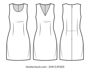 Women's v-neck and round neck dress sketch