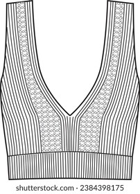 Women's V-Neck Textured Crop Top. Technical fashion top illustration. Front, white color. Women's CAD mock-up.