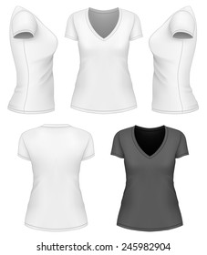 Women's v-neck t-shirt design template. Vector illustration.