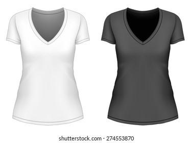 Women's v-neck t-shirt design template. Vector illustration.