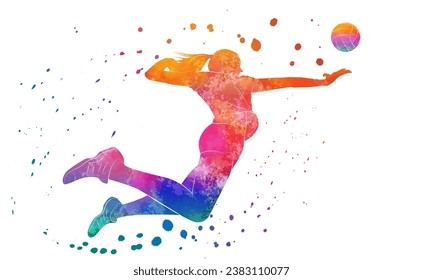 Women's volleyball. The girl serves the ball. Vector illustration. Sketch for creativity.